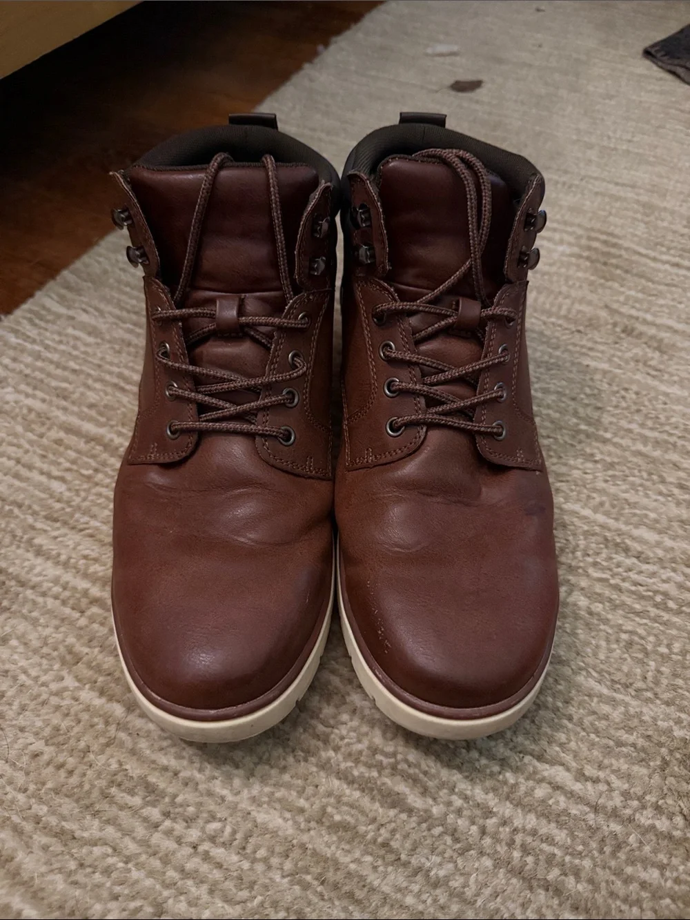 Goodfellow & Co Brown Lace-Up Leather Boots with Contrast Sole